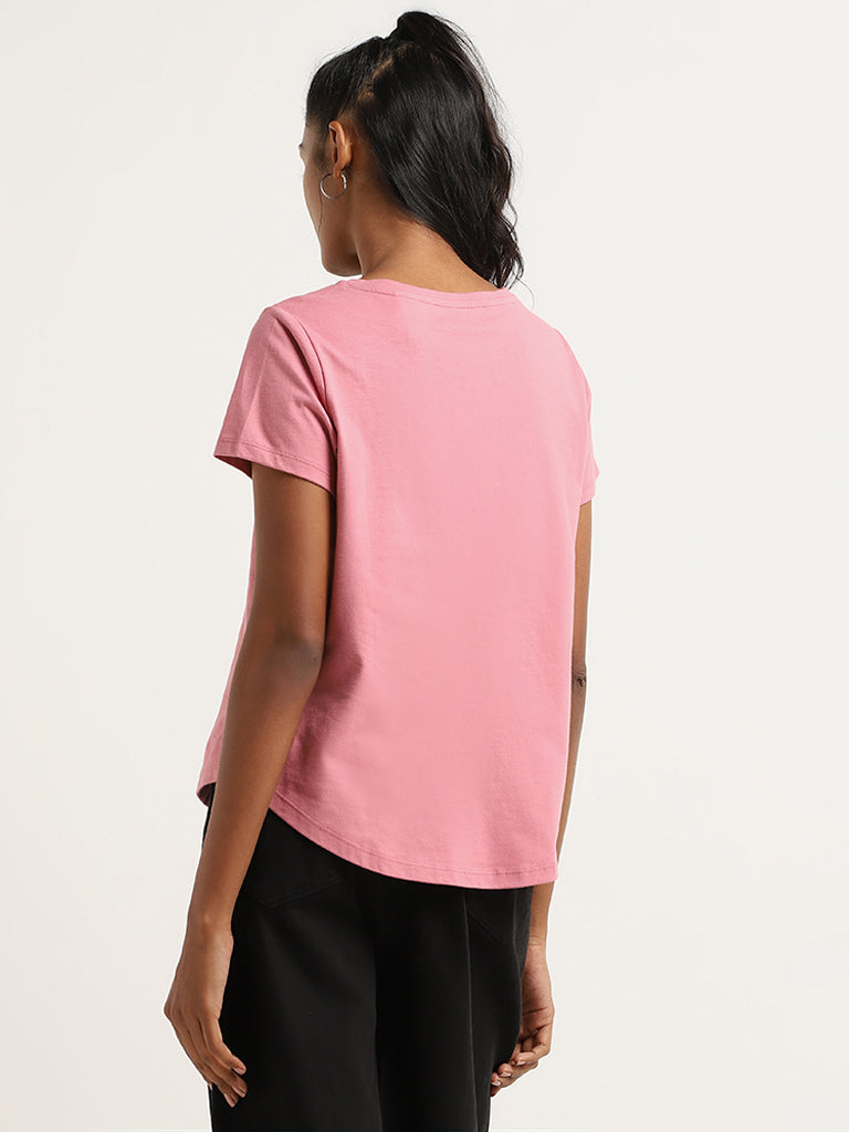 LOV Pink Printed Cotton T-Shirt