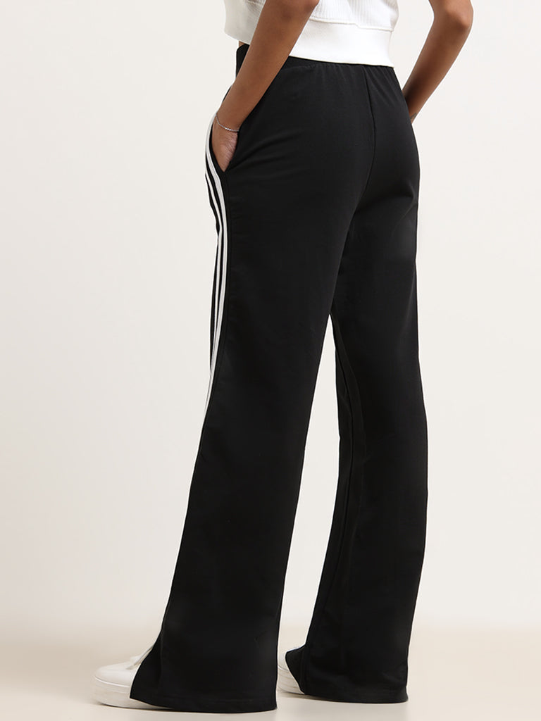 Studiofit Black Striped Cotton Track Pants