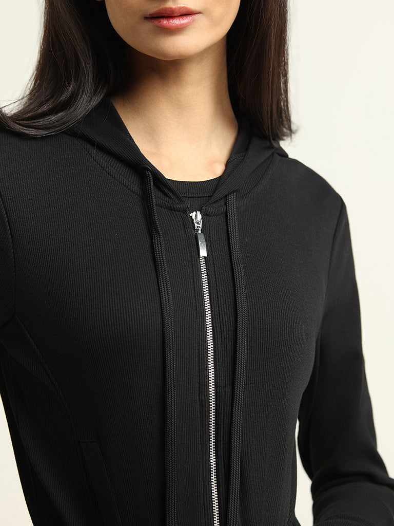 Studiofit Black Cotton Blend Hoodie Jacket