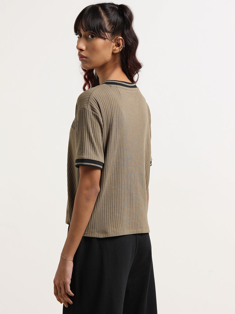 Studiofit Olive Self-Patterned T-Shirt