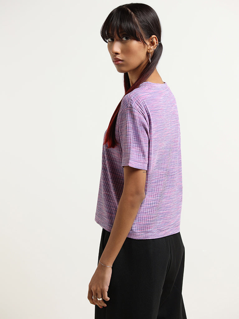 Studiofit Purple Self-Patterned T-Shirt