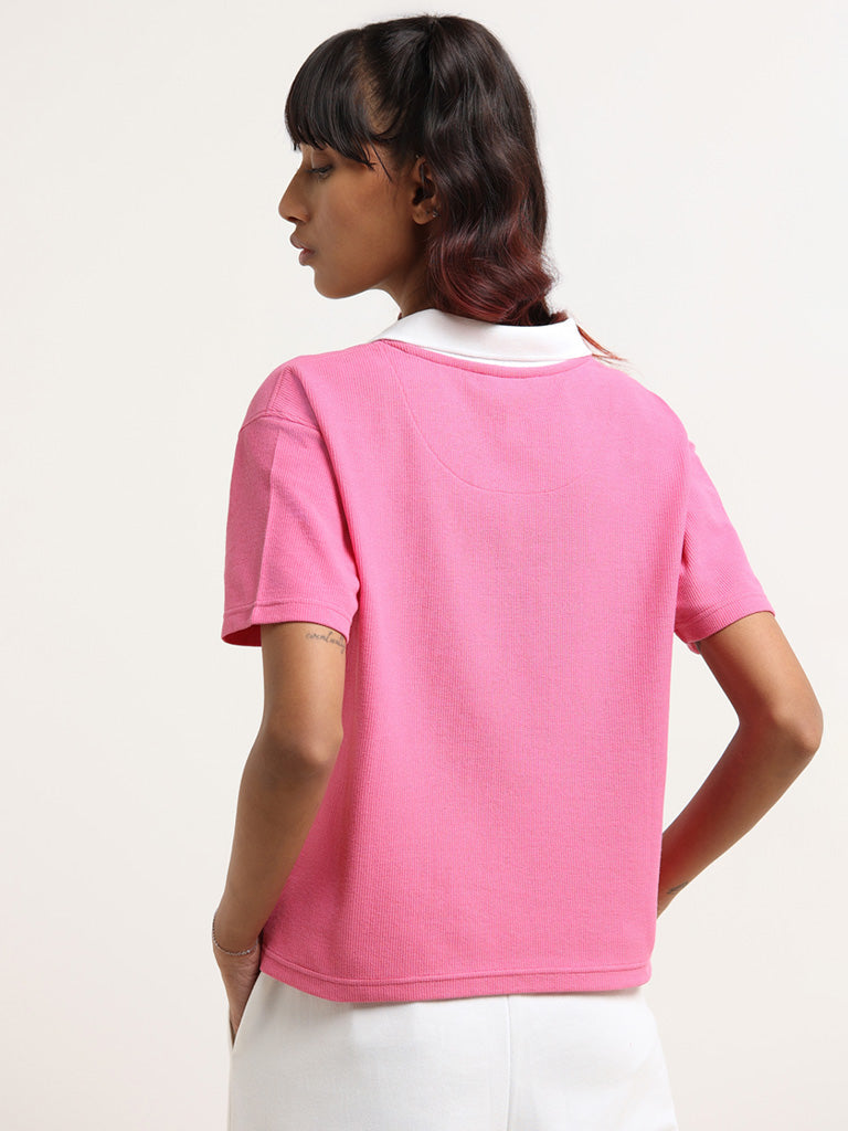 Studiofit Pink Cotton Blend Crop T-Shirt