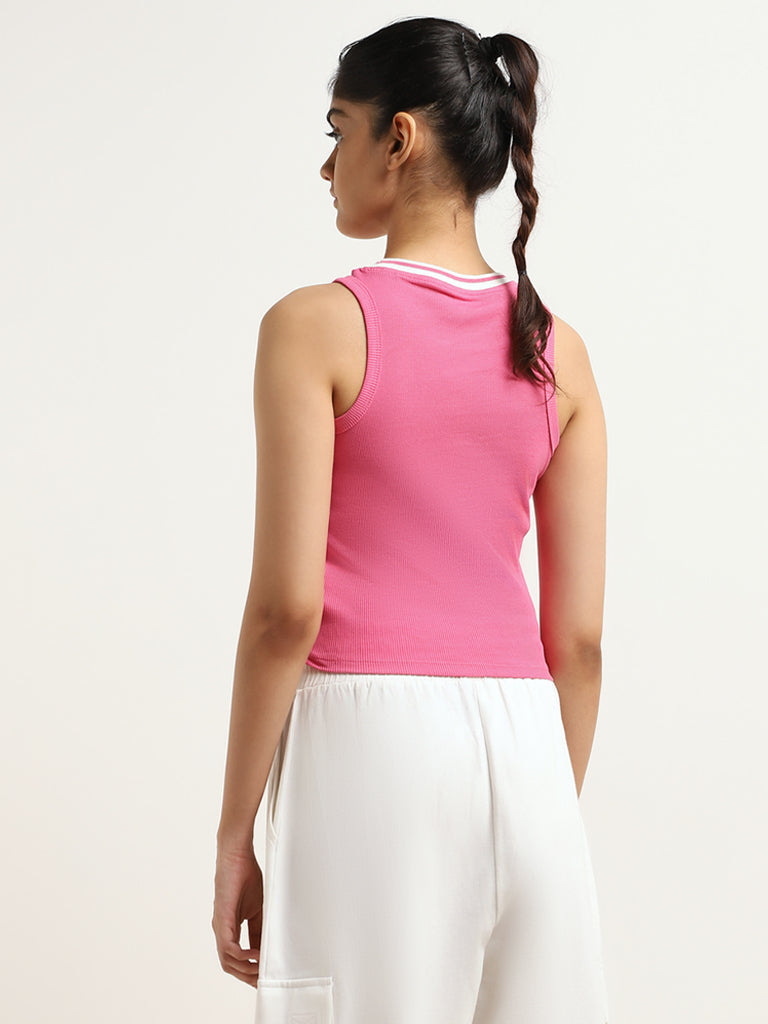 Studiofit Pink Ribbed Cotton Blend Crop T-Shirt