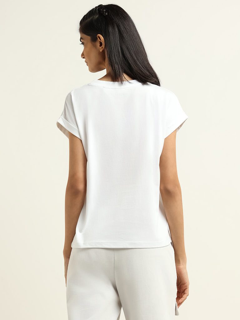 Studiofit White Self-Striped Cotton T-Shirt