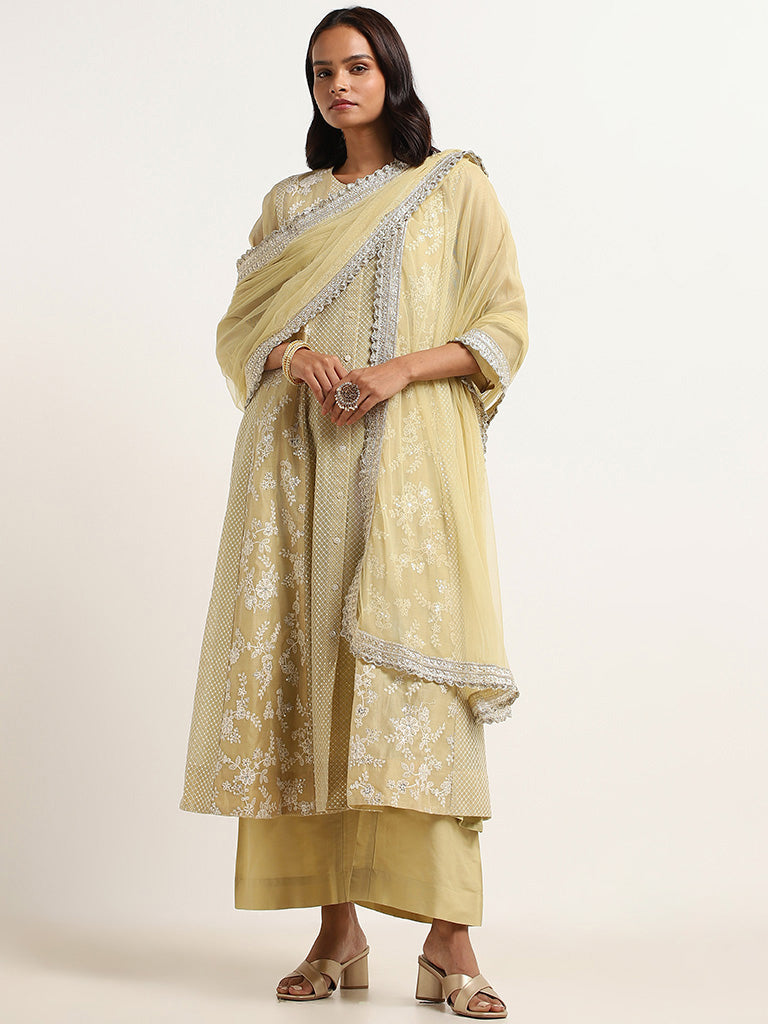 Vark Yellow Embroidered Kurta Set