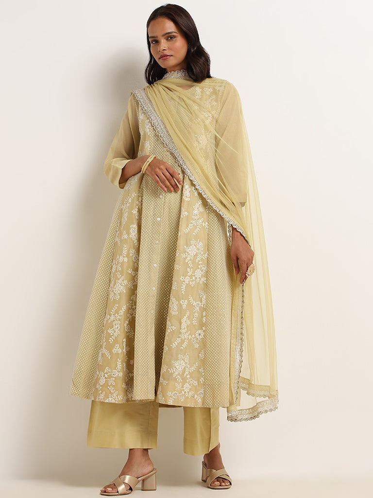 Vark Yellow Embroidered Kurta Set