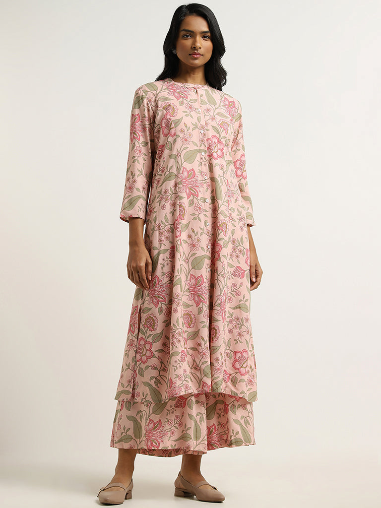 Utsa Pink Floral Printed Kurta