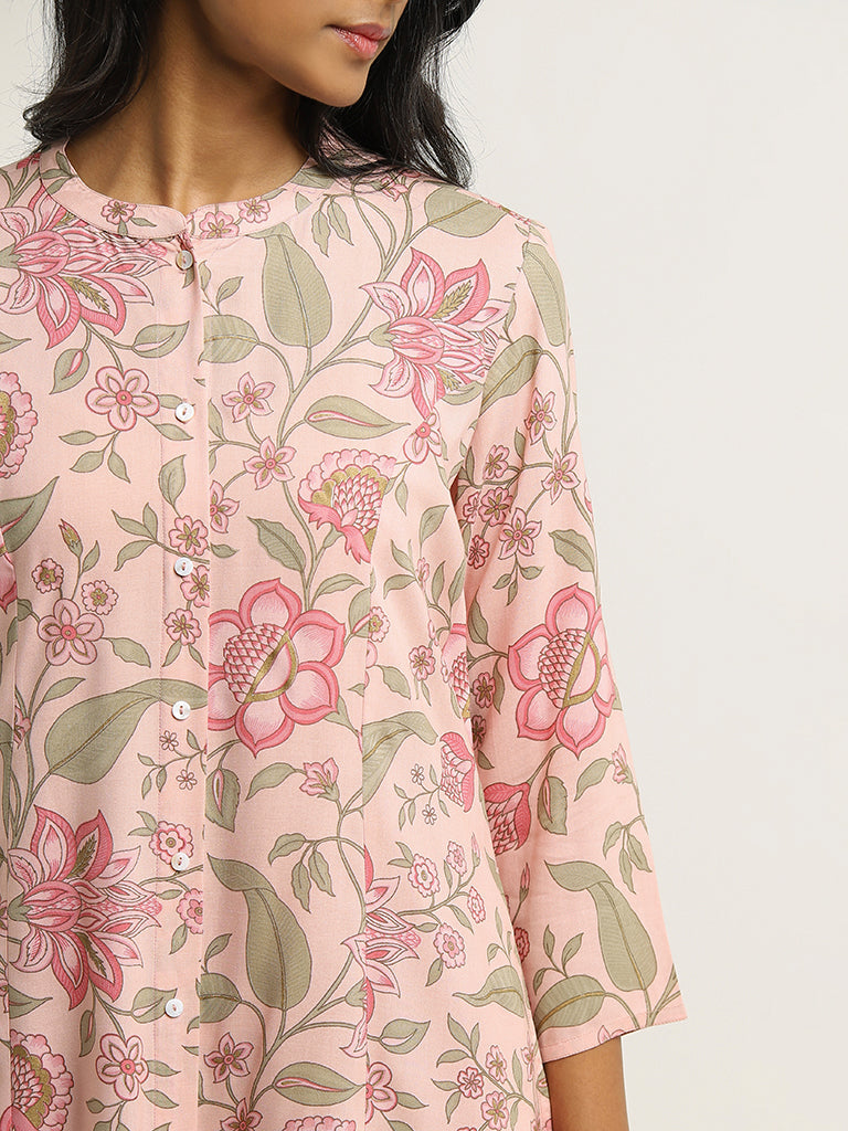 Utsa Pink Floral Printed Kurta