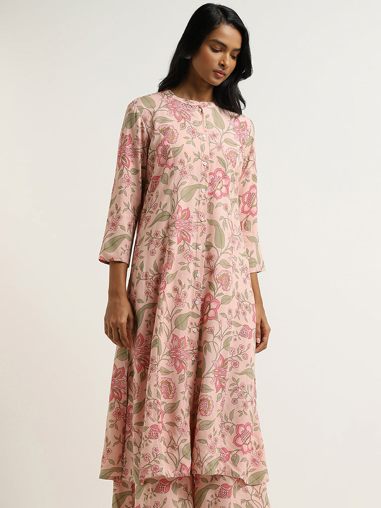 Utsa Pink Floral Printed Kurta