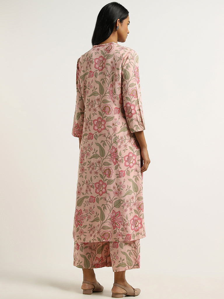 Utsa Pink Floral Printed Kurta