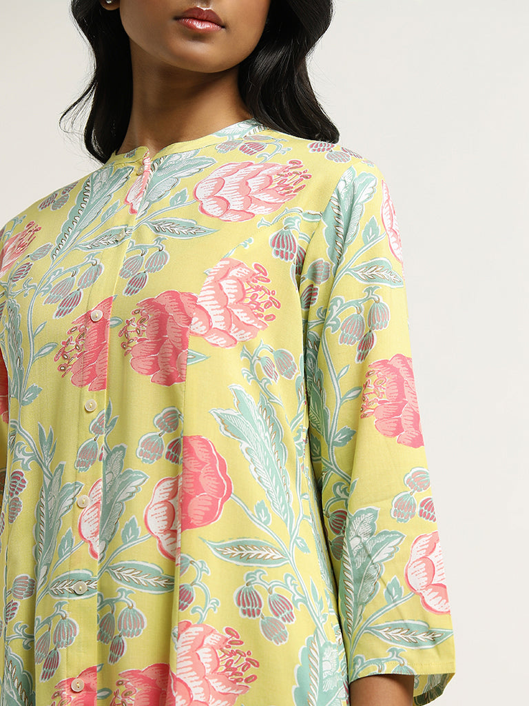 Utsa Lime Floral Printed Kurta