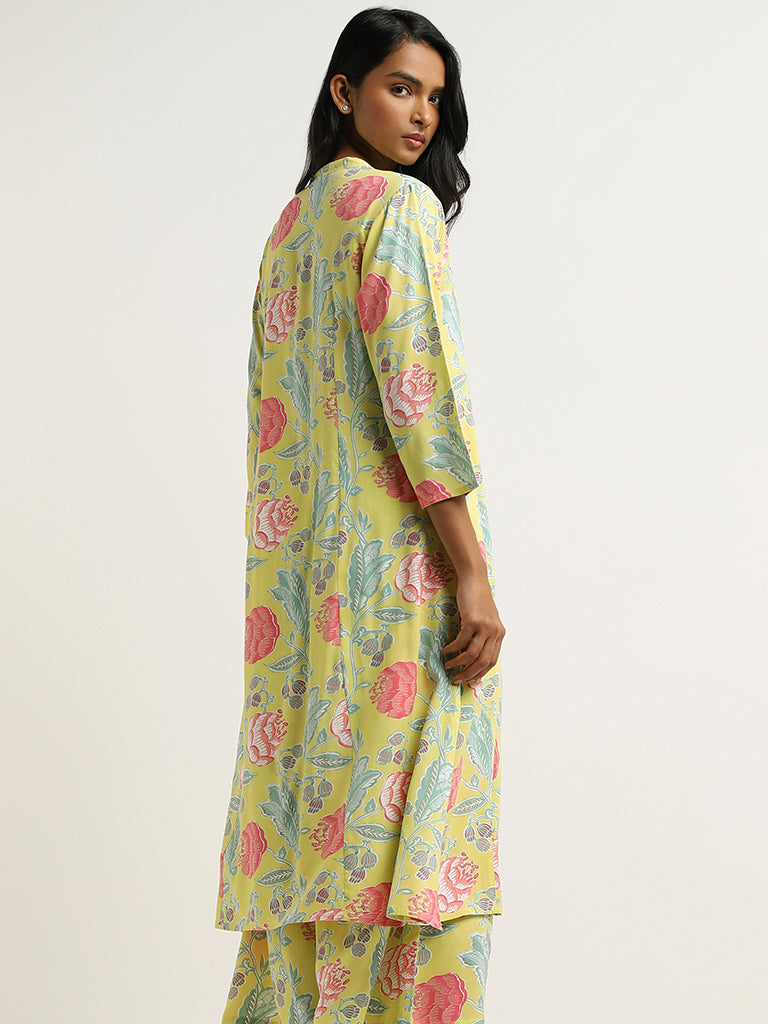 Utsa Lime Floral Printed Kurta