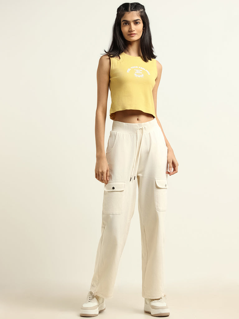 Studiofit Mustard Cotton Blend Crop T-Shirt