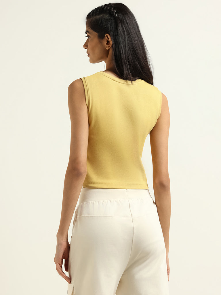 Studiofit Mustard Cotton Blend Crop T-Shirt