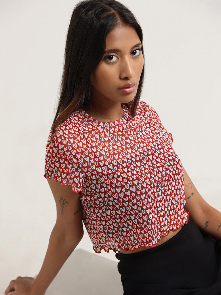 Nuon Red Printed Crop Top