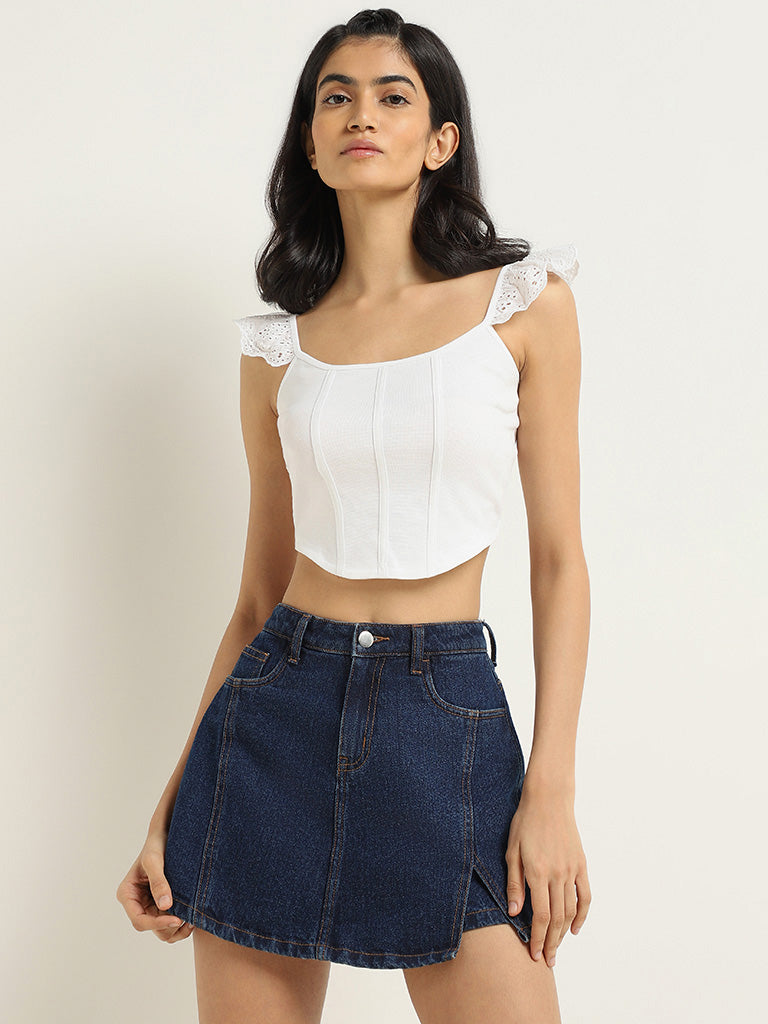 Nuon White Cotton Blend Corset Top