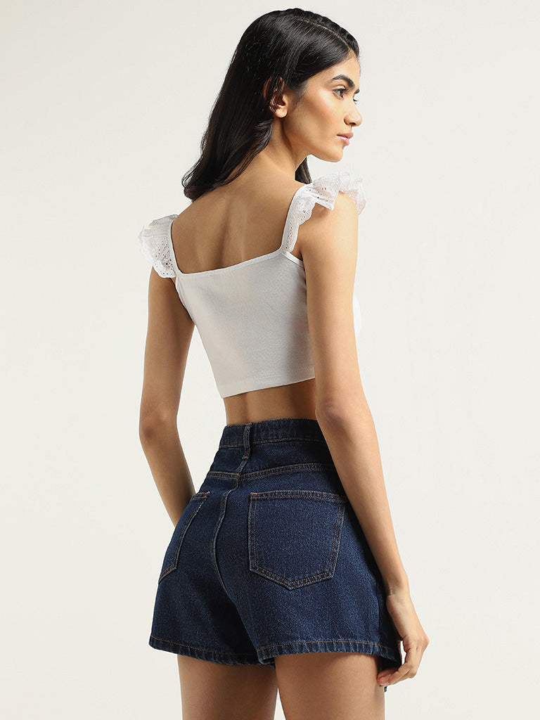 Nuon White Cotton Blend Corset Top