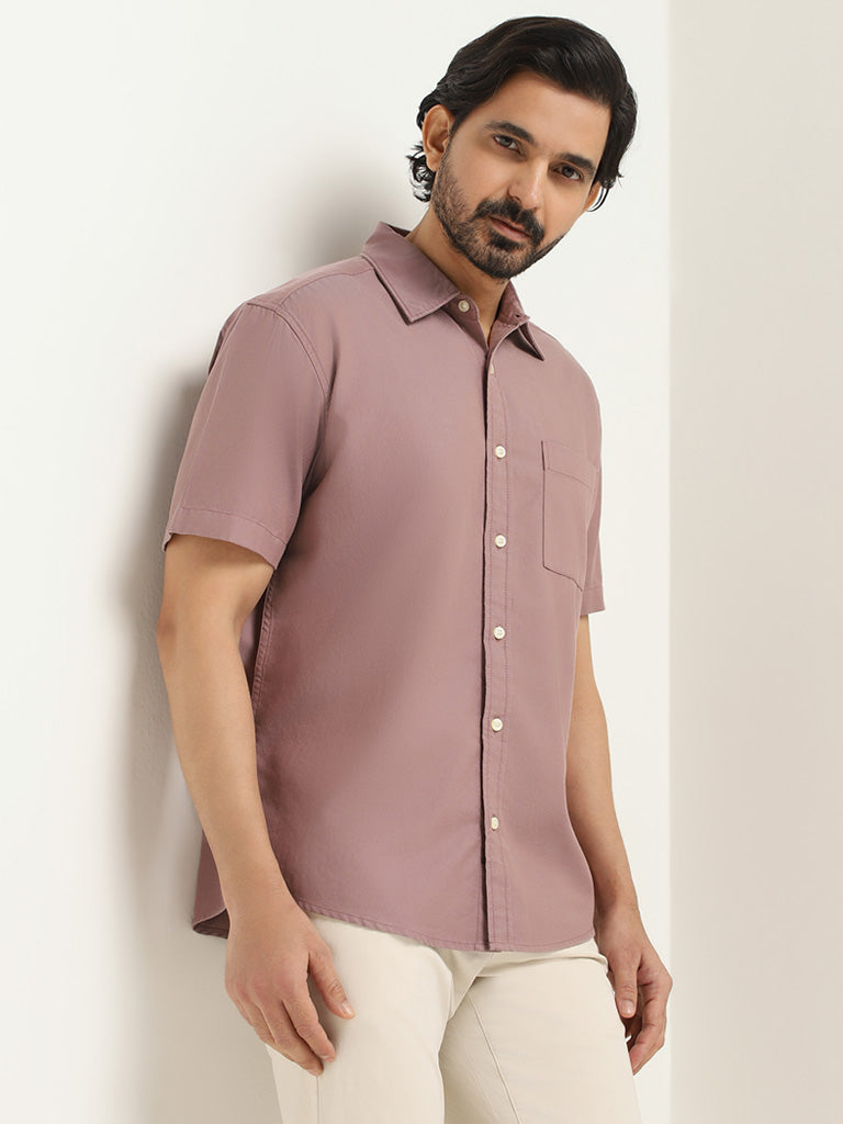 WES Casuals Dusty Pink Cotton Relaxed Fit Shirt