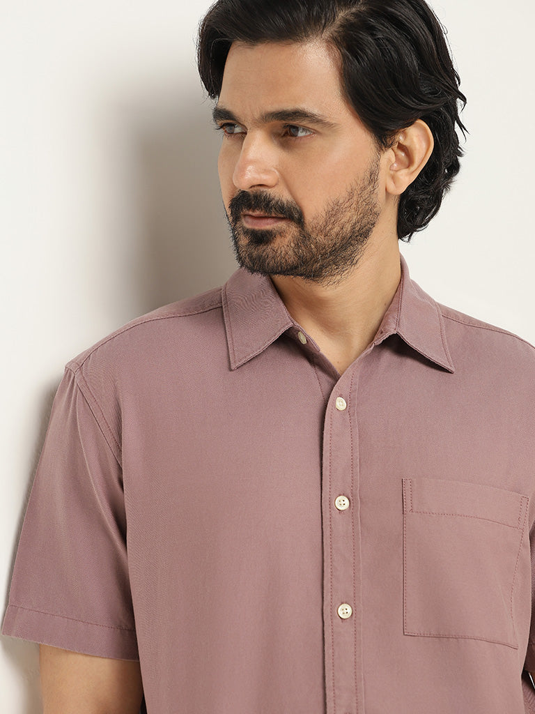 WES Casuals Dusty Pink Cotton Relaxed Fit Shirt