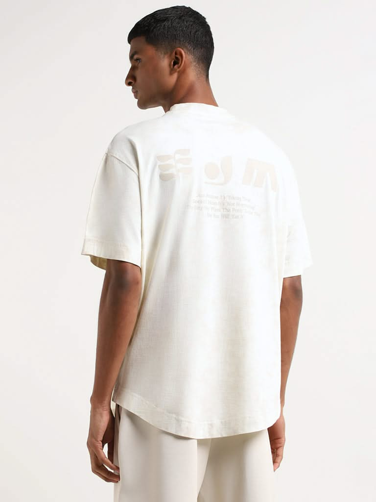 Studiofit Off-White Tie Dye Cotton Relaxed Fit T-Shirt