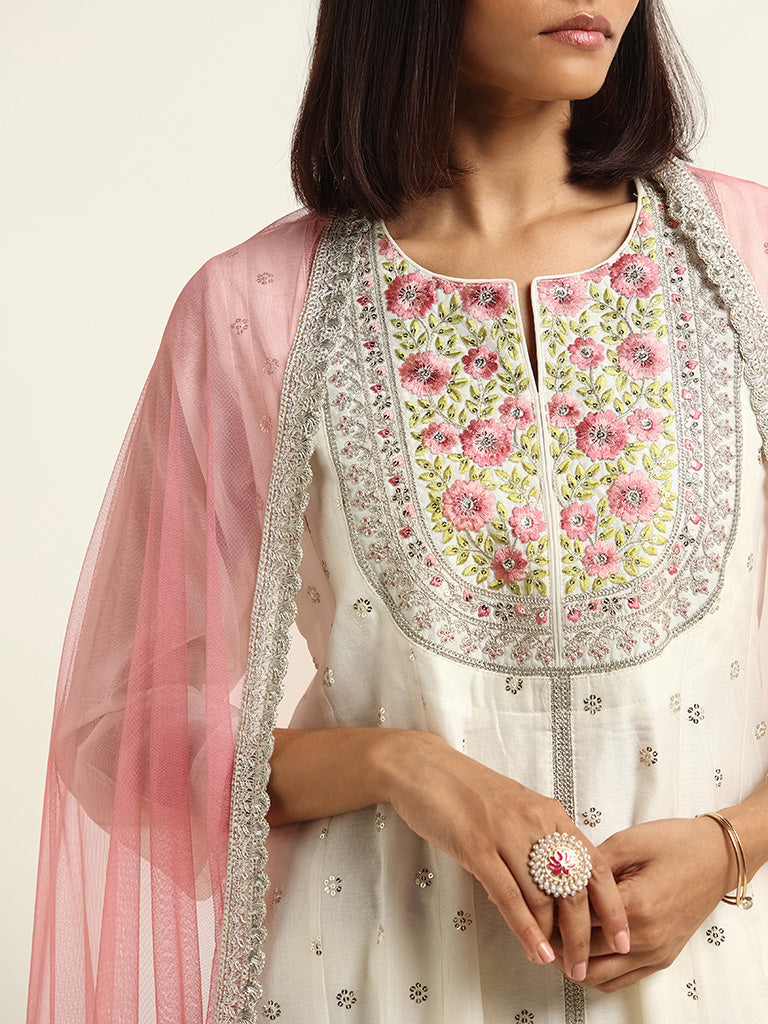 Vark White Kurta, Palazzos and Dupatta Set