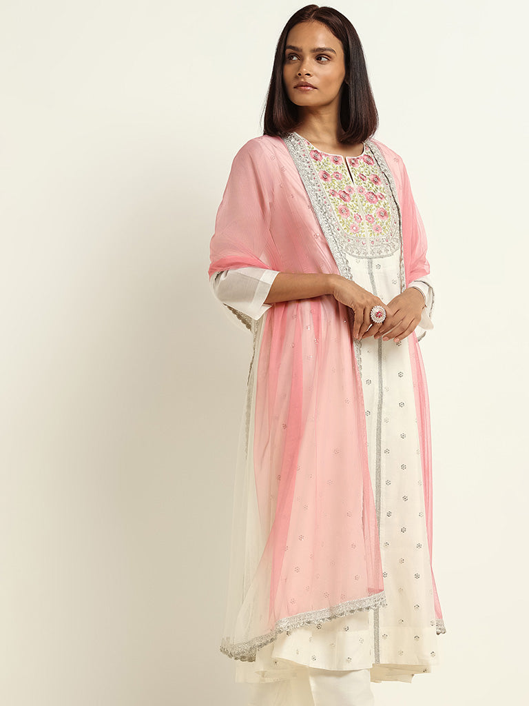 Vark White Kurta, Palazzos and Dupatta Set