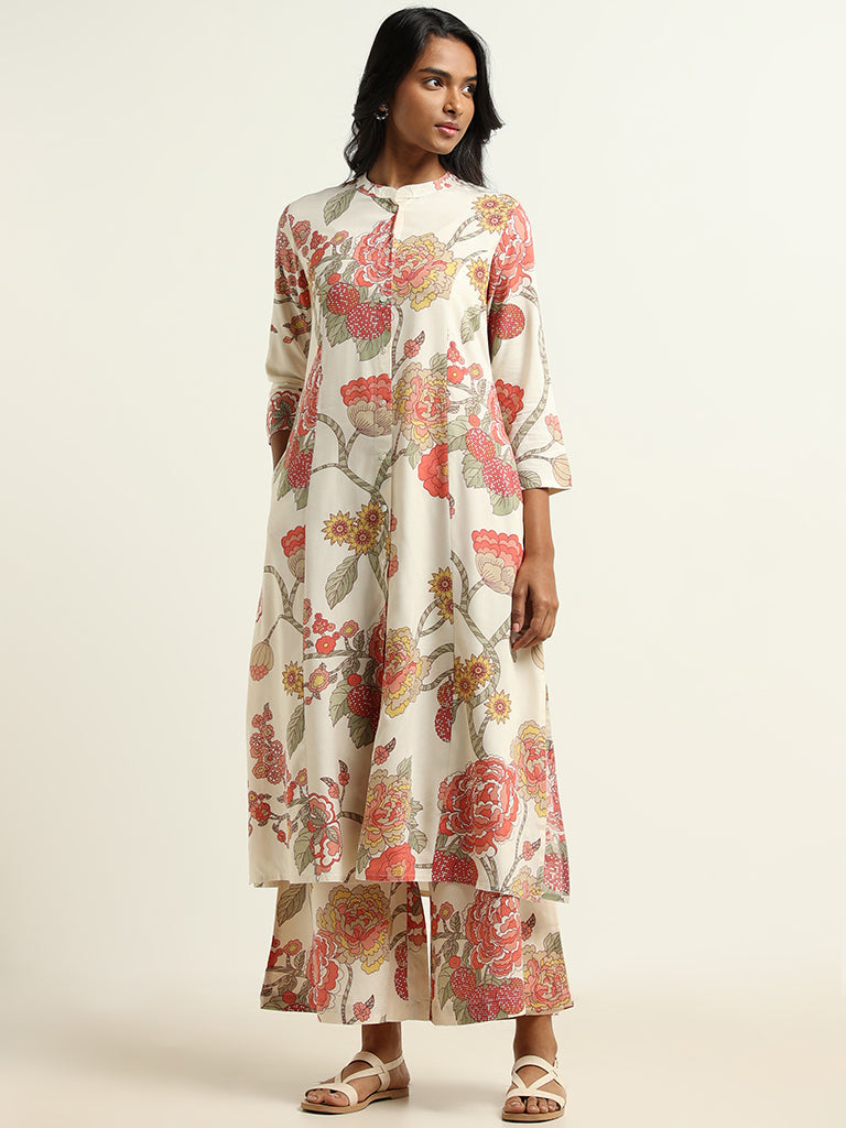 Utsa Off-White Printed Kurta