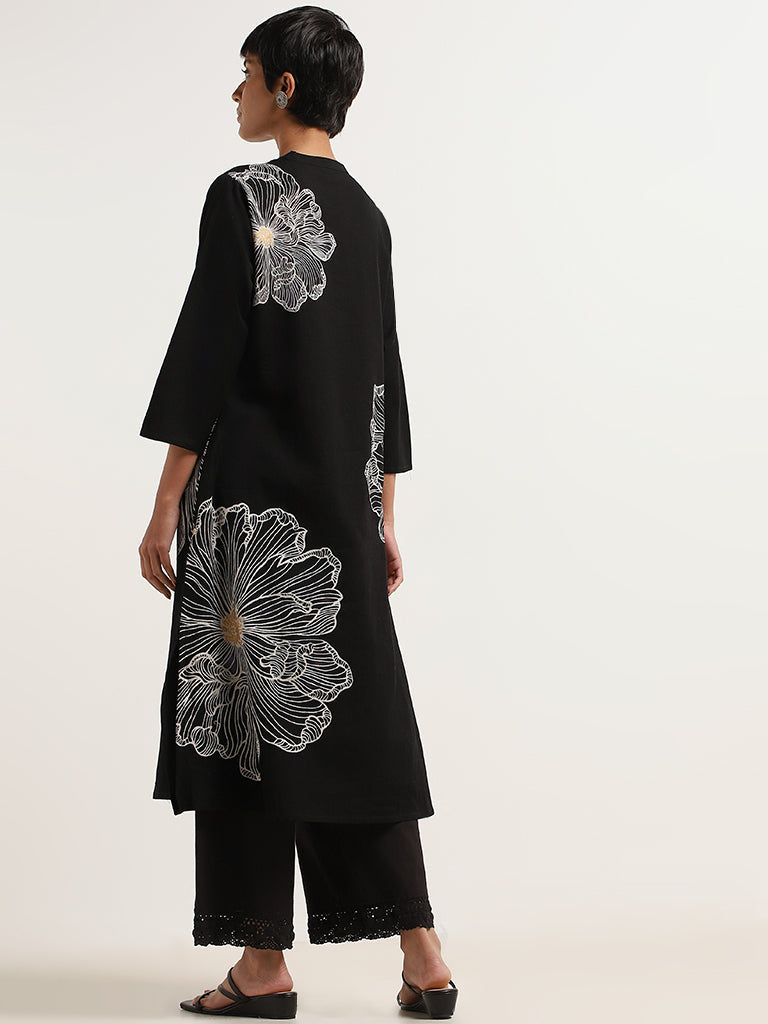 Utsa Black Printed Cotton Blend Kurta