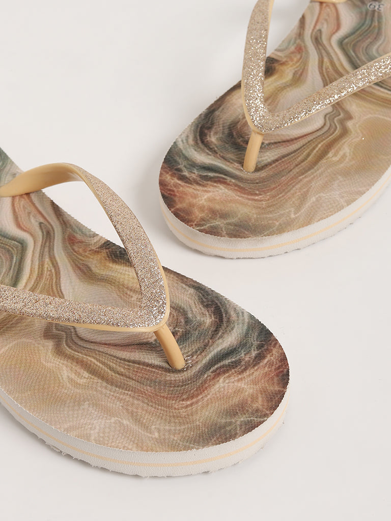 LUNA BLU Tan Marble Design Flip-Flop