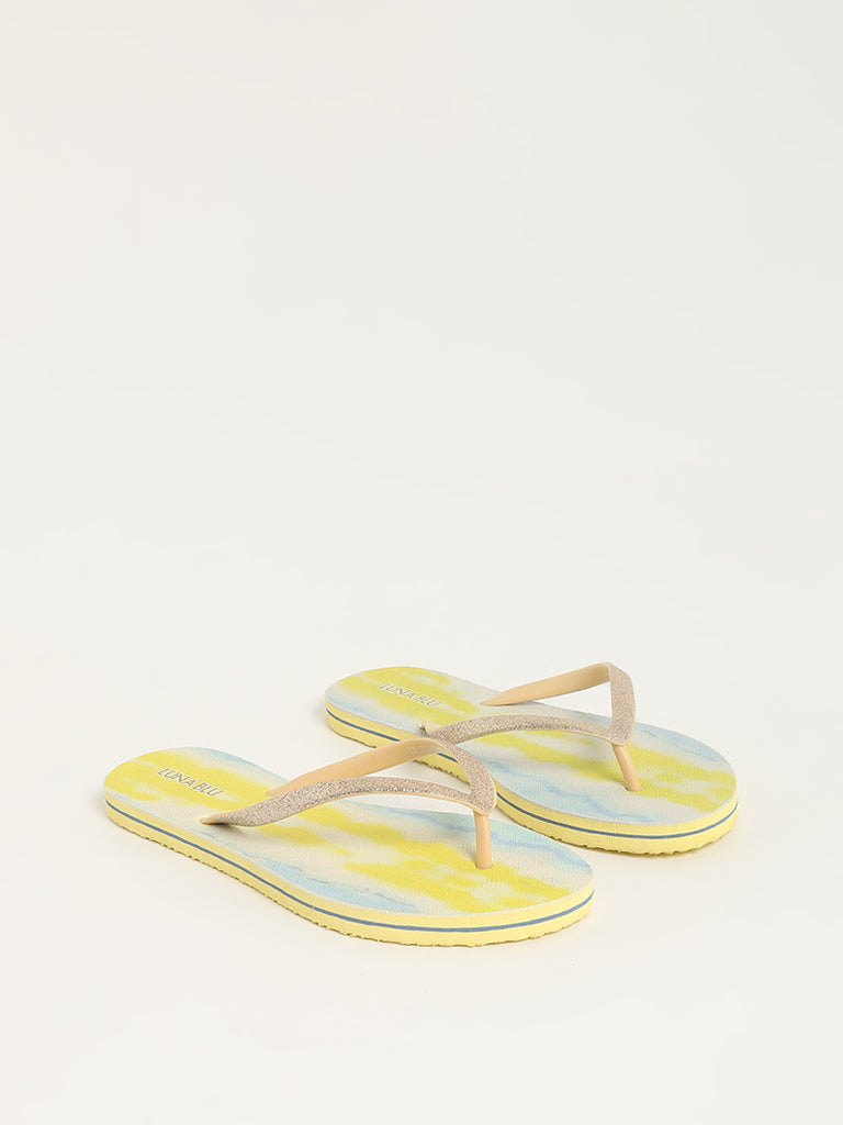 LUNA BLU Yellow Printed Flip-Flop