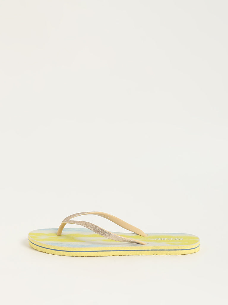 LUNA BLU Yellow Printed Flip-Flop