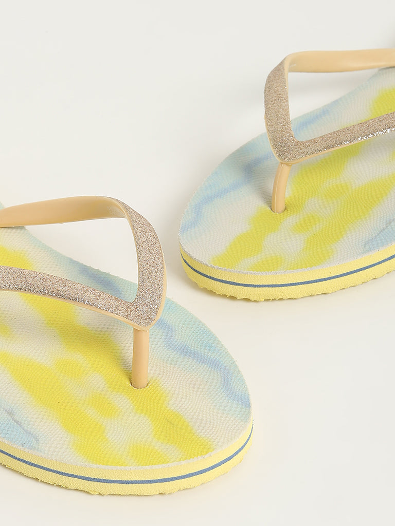 LUNA BLU Yellow Printed Flip-Flop