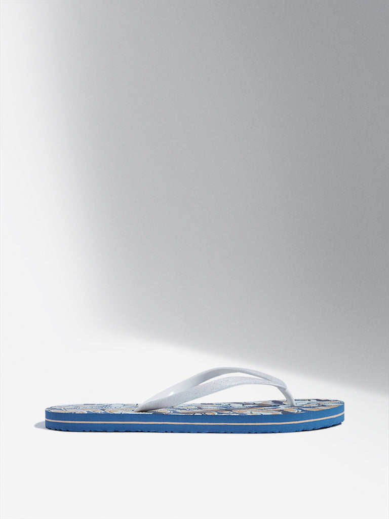 LUNA BLU Blue Floral Printed Flip-Flop