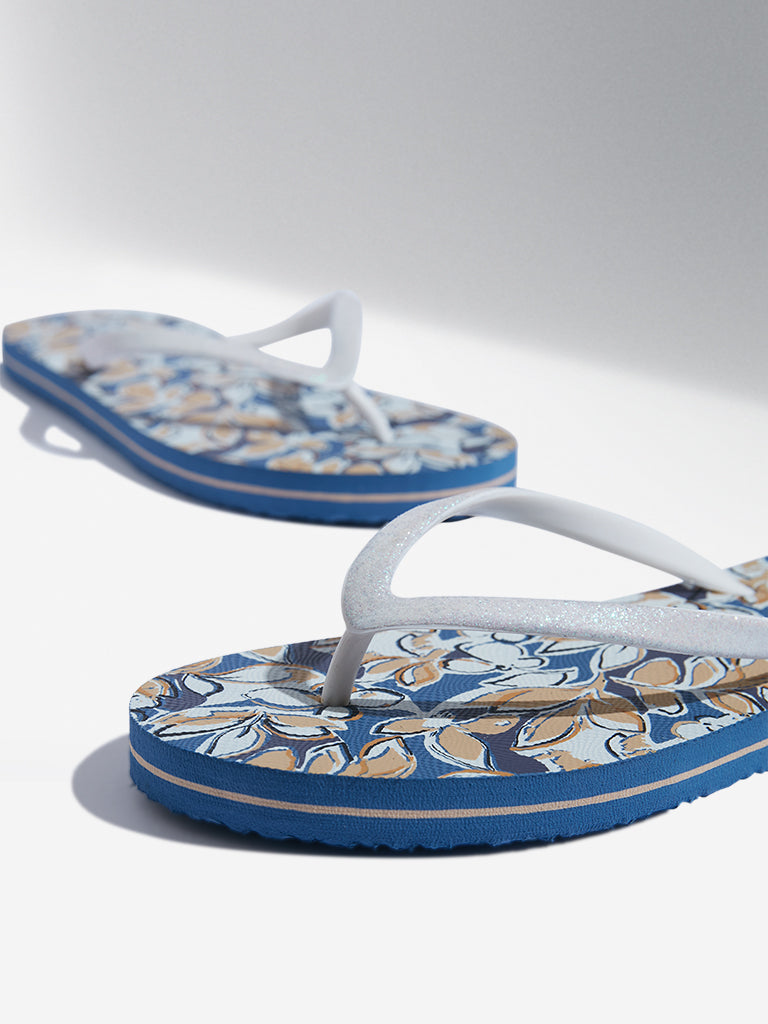 LUNA BLU Blue Floral Printed Flip-Flop