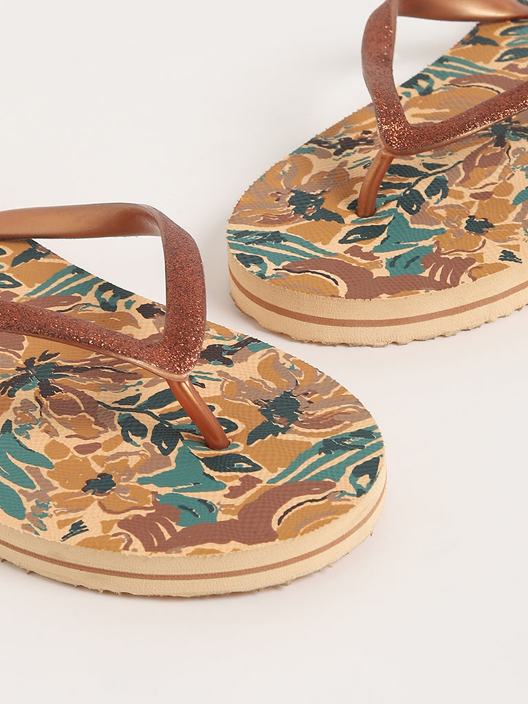 LUNA BLU Brown Floral Flip-Flop