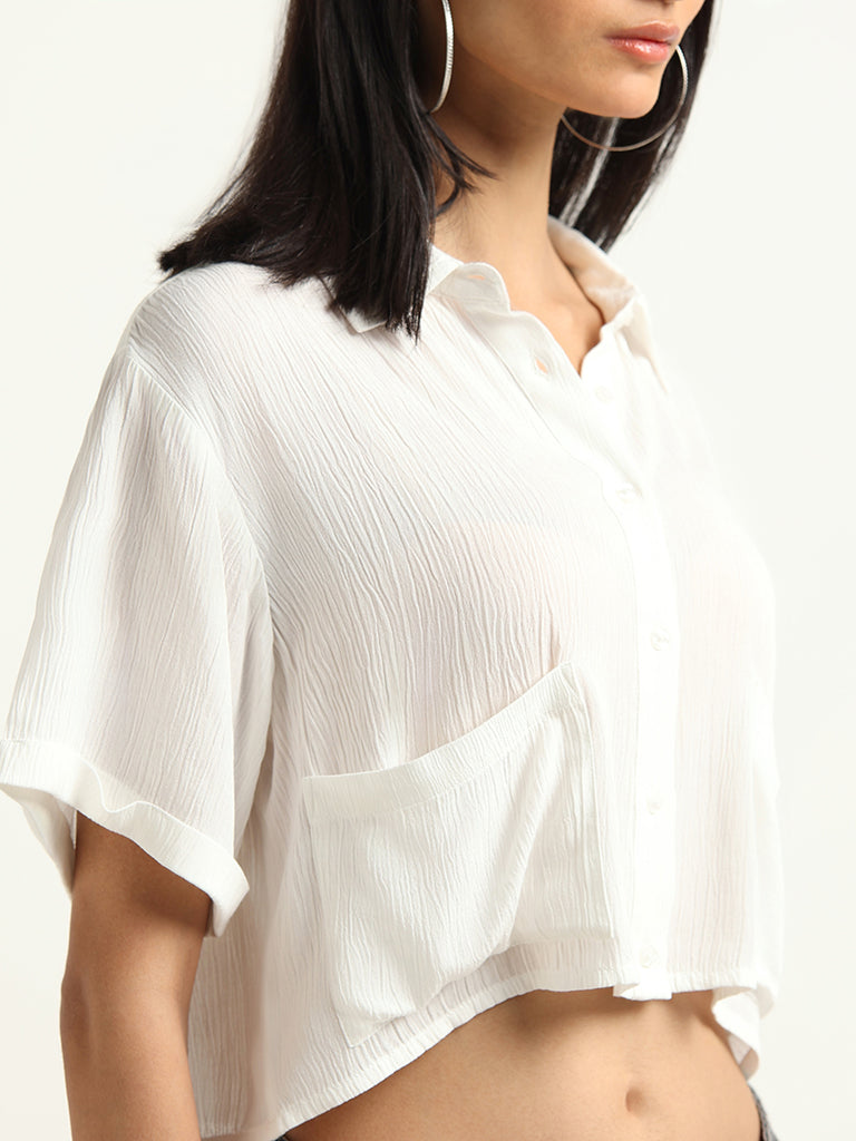 Nuon White Crop Shirt