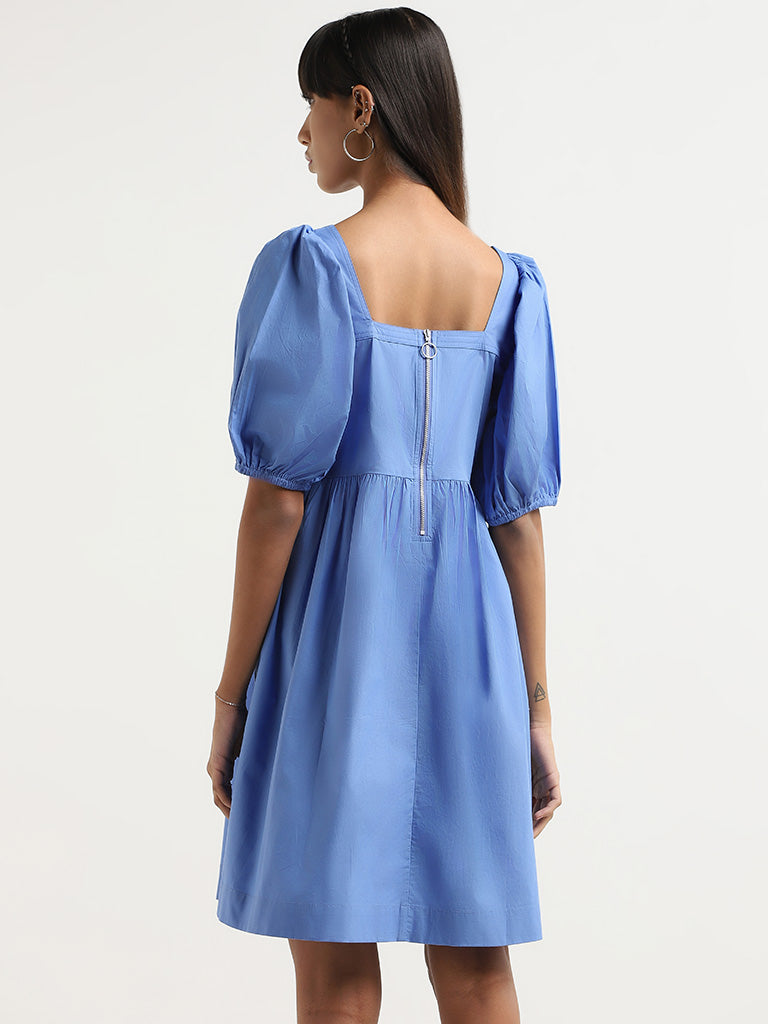 Nuon Blue Plain Cotton Dress