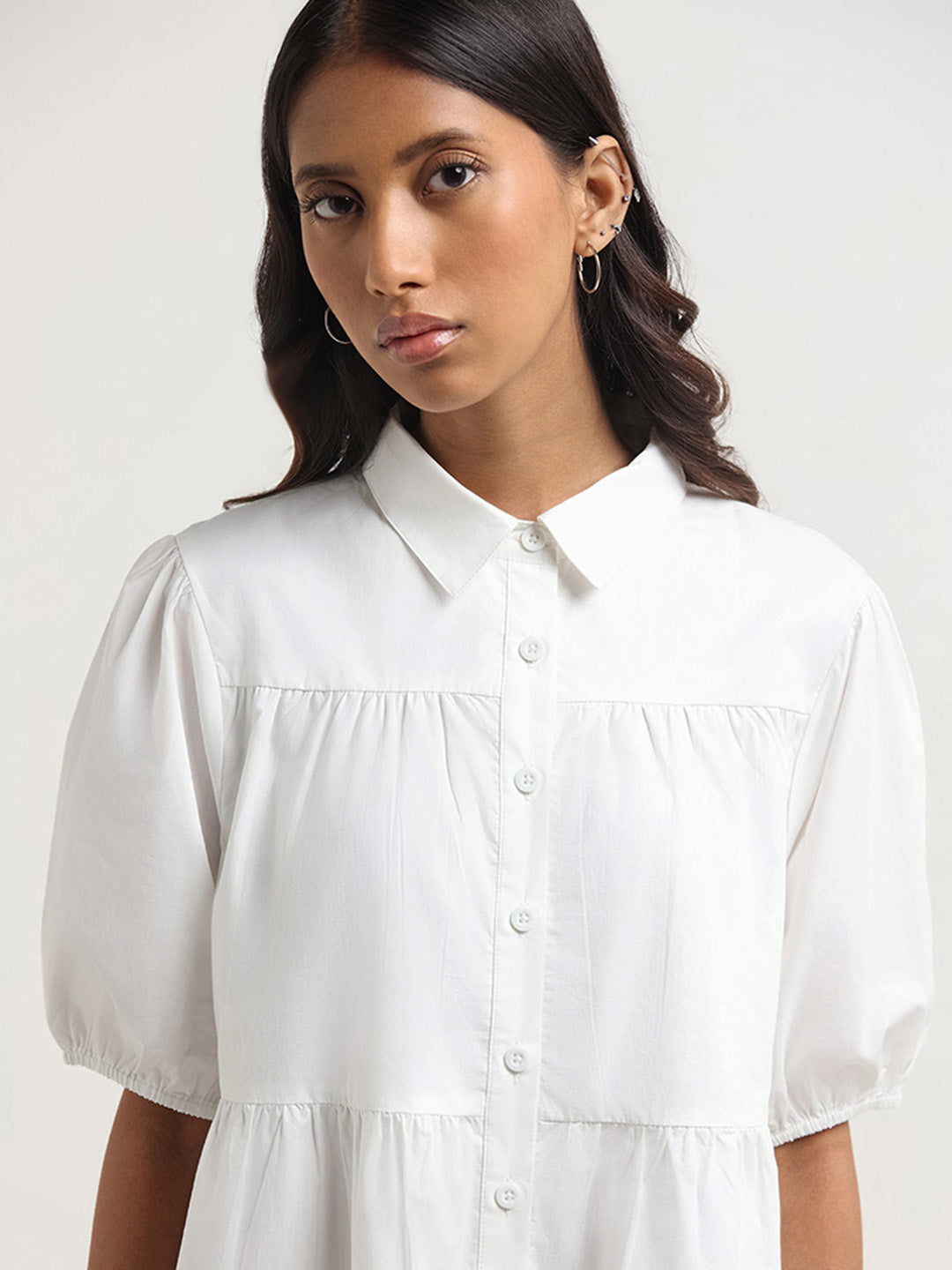 Nuon White Tiered Shirt Dress