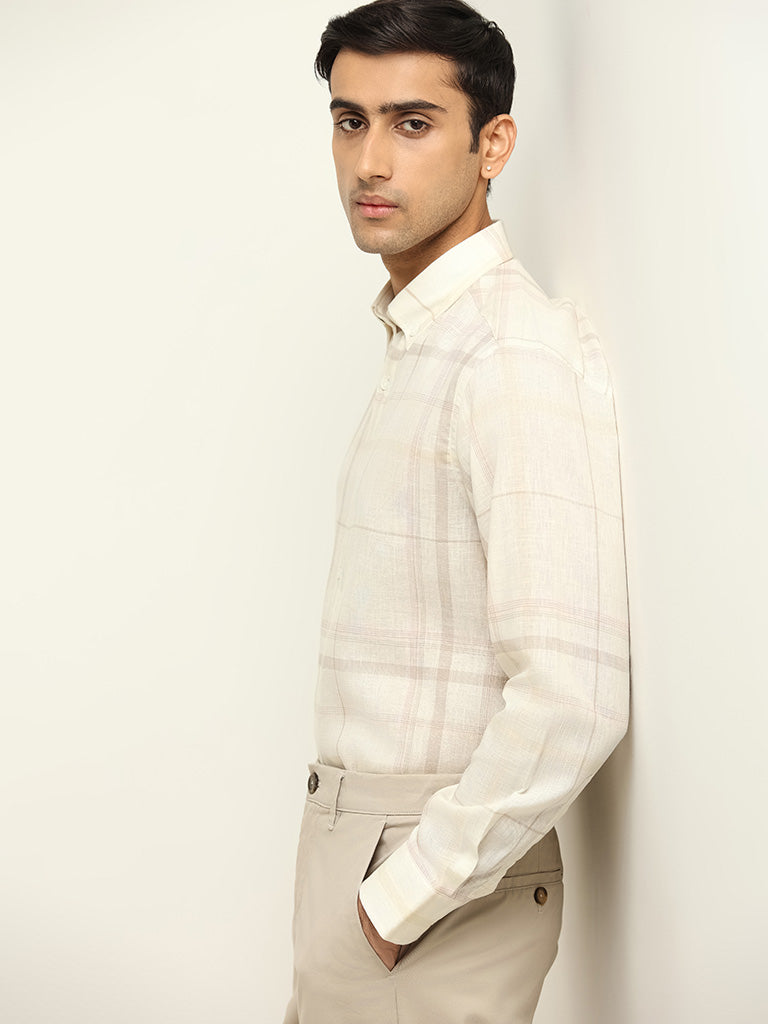 Ascot Cream Relaxed Fit Blended Linen Shirt