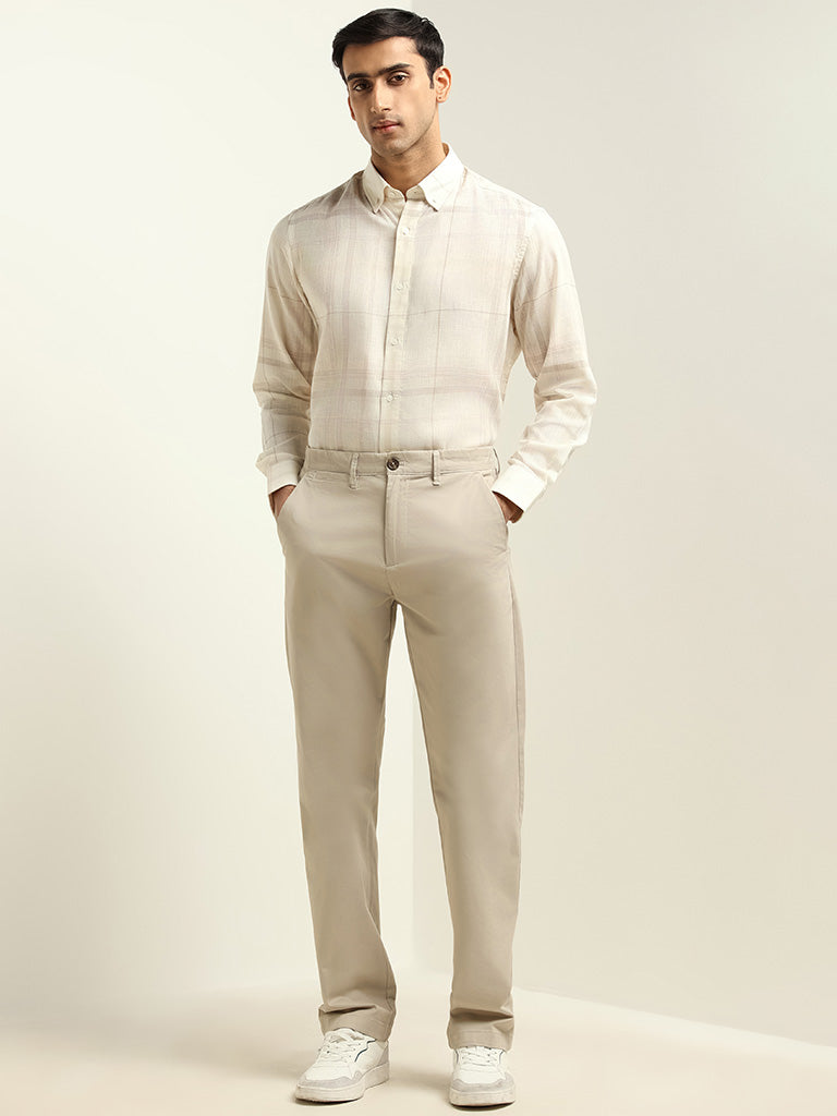 Ascot Cream Relaxed Fit Blended Linen Shirt