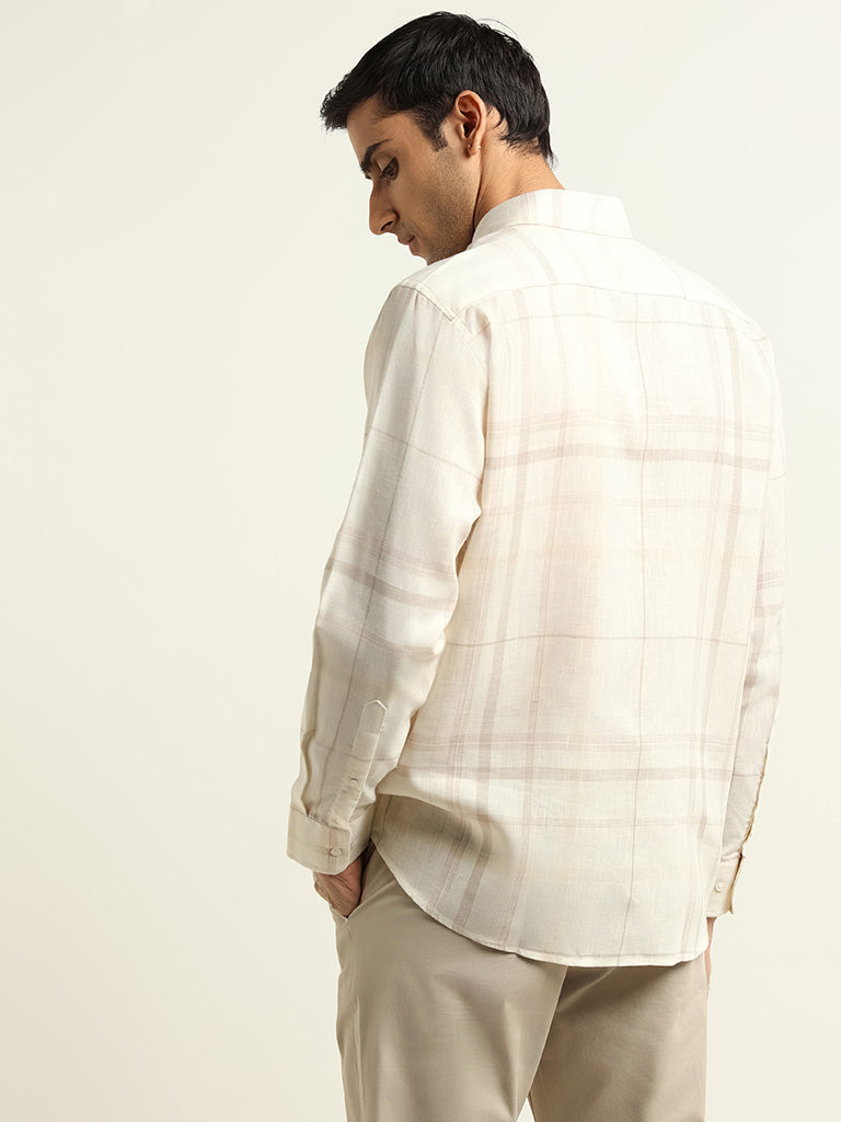 Ascot Cream Relaxed Fit Blended Linen Shirt