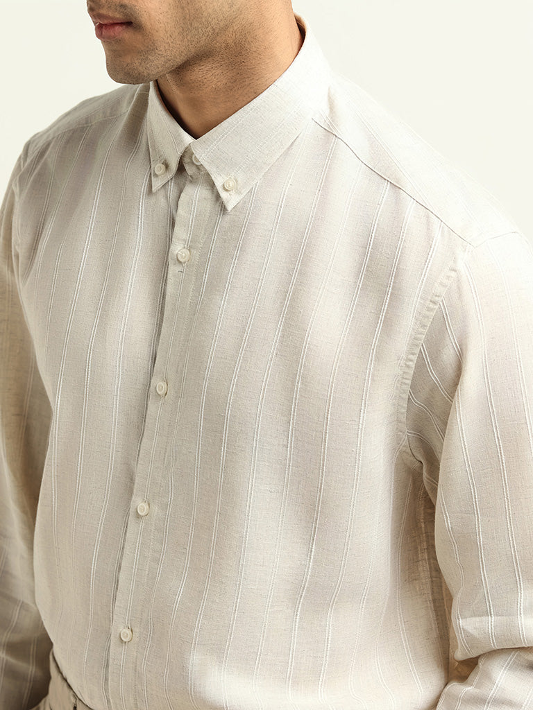 Ascot Cream Relaxed Fit Blended Linen Shirt