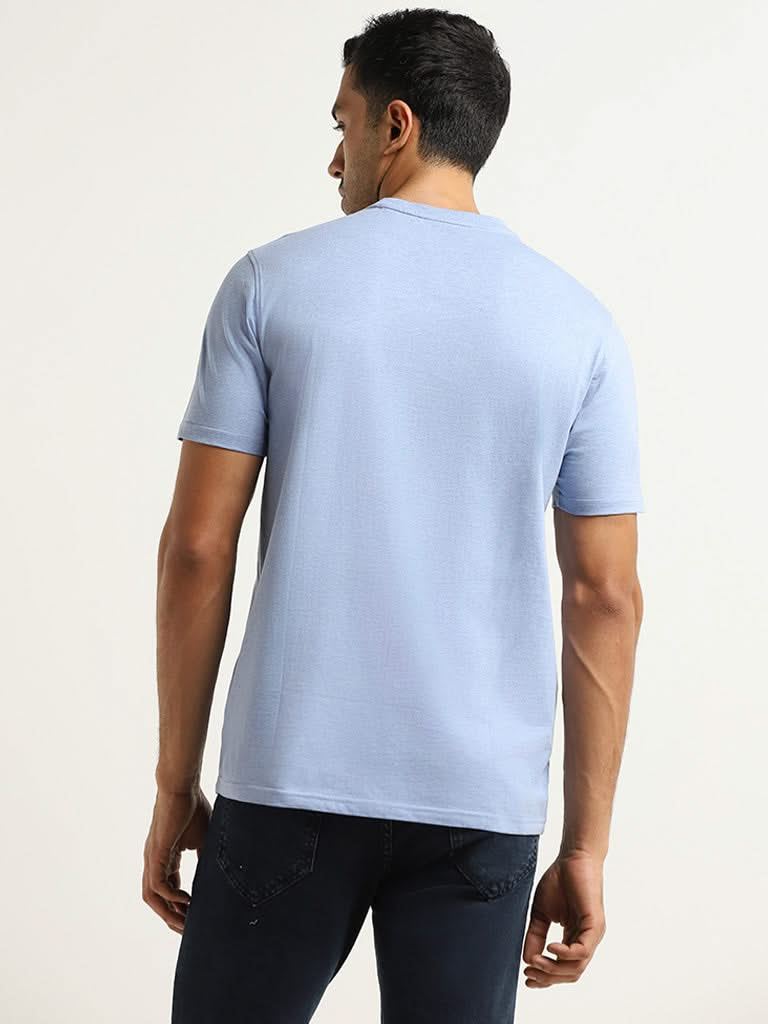 WES Casuals Blue Cotton Slim-Fit T-Shirt