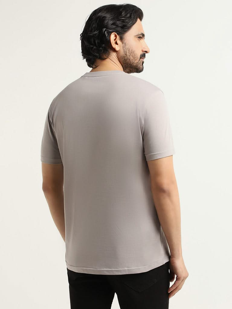 WES Casuals Light Grey Cotton Slim Fit T-Shirt