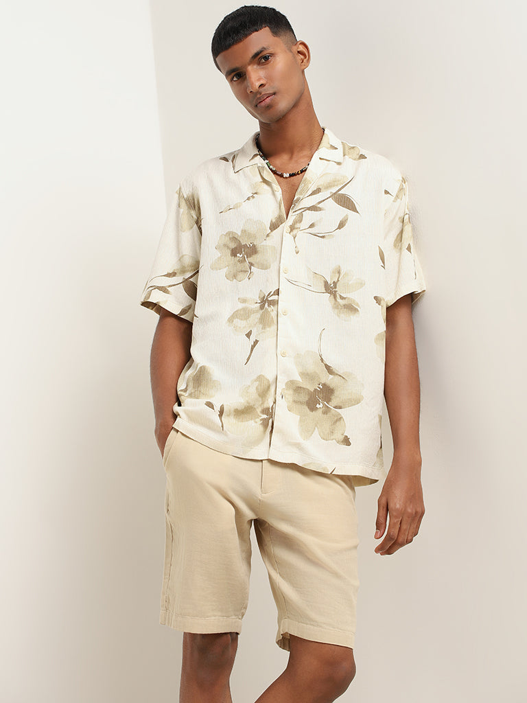 ETA Off-White Floral Cotton Relaxed Fit Shirt