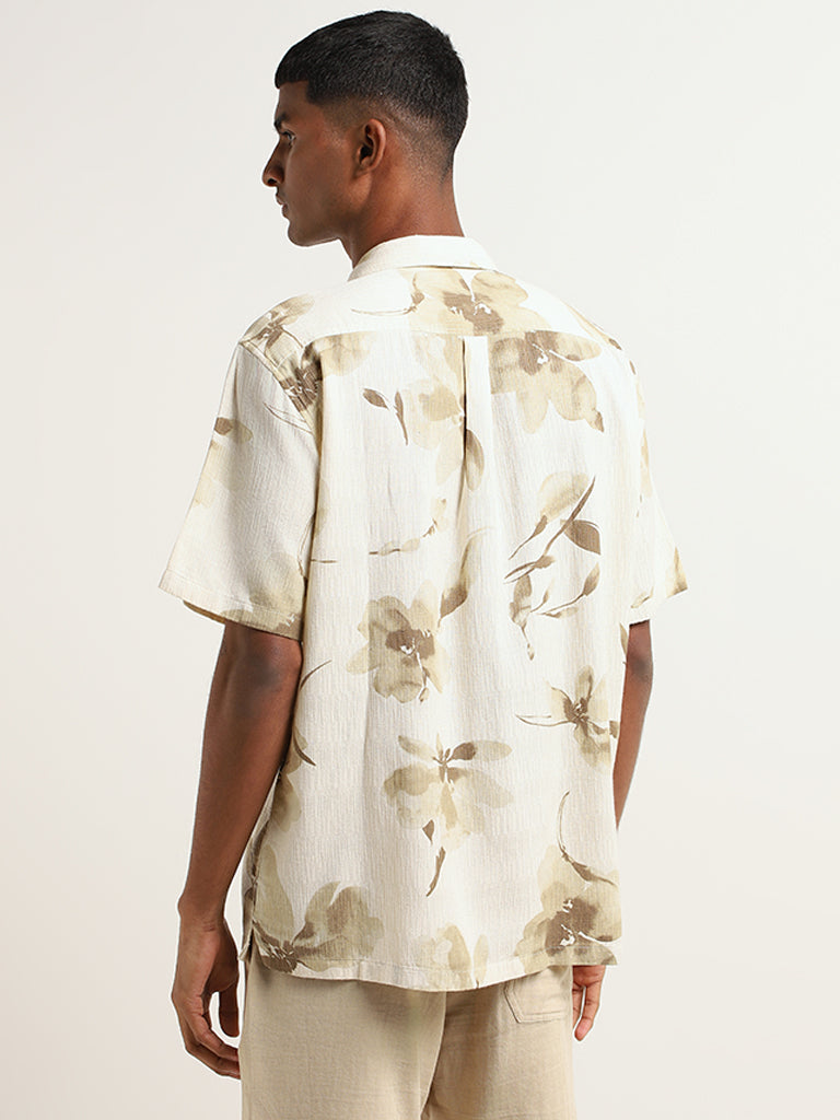 ETA Off-White Floral Cotton Relaxed Fit Shirt