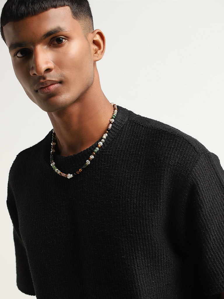 ETA Black Woven Cotton Relaxed Fit T-Shirt