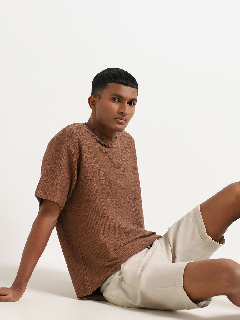 ETA Brown Ribbed Relaxed Fit T-Shirt