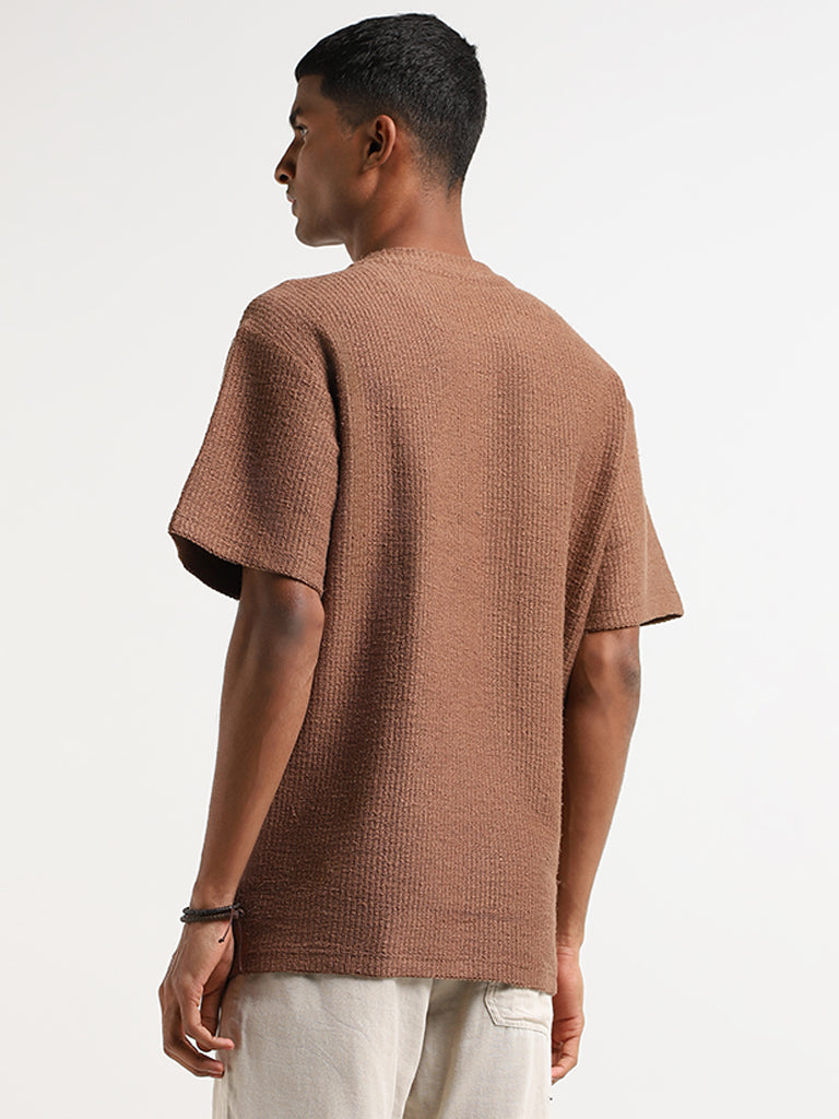 ETA Brown Ribbed Relaxed Fit T-Shirt