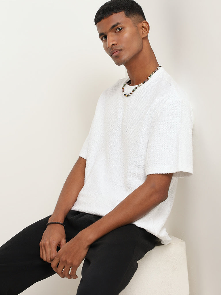 ETA White Woven Cotton Relaxed Fit T-Shirt